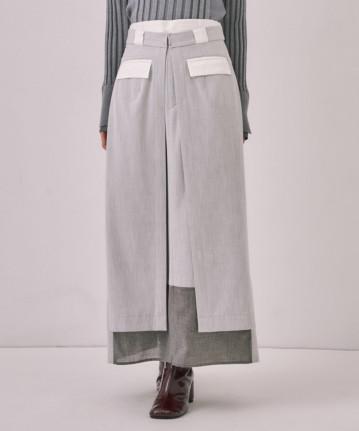 残りわずか〉ダブルベルトラップスカート(1 GREY): : ウィメンズ