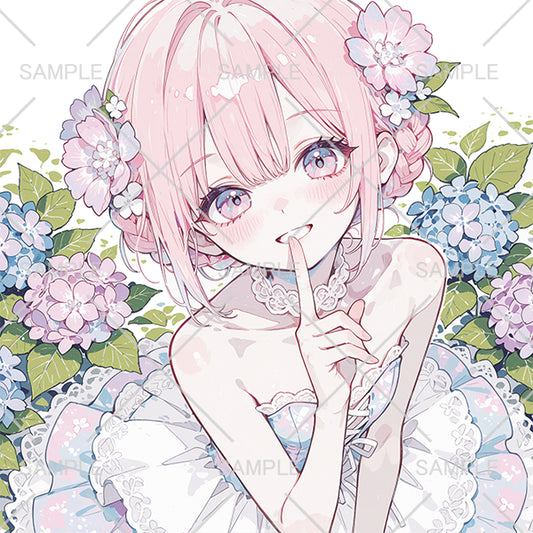 紫陽花と白フリルドレスの少女フリーアイコン – Unlimited -フリー素材