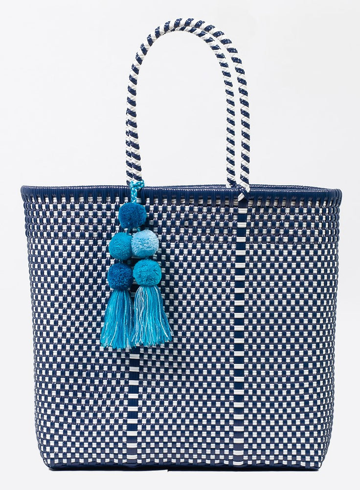 Large Open Tote Navy / White – Un Pueblo