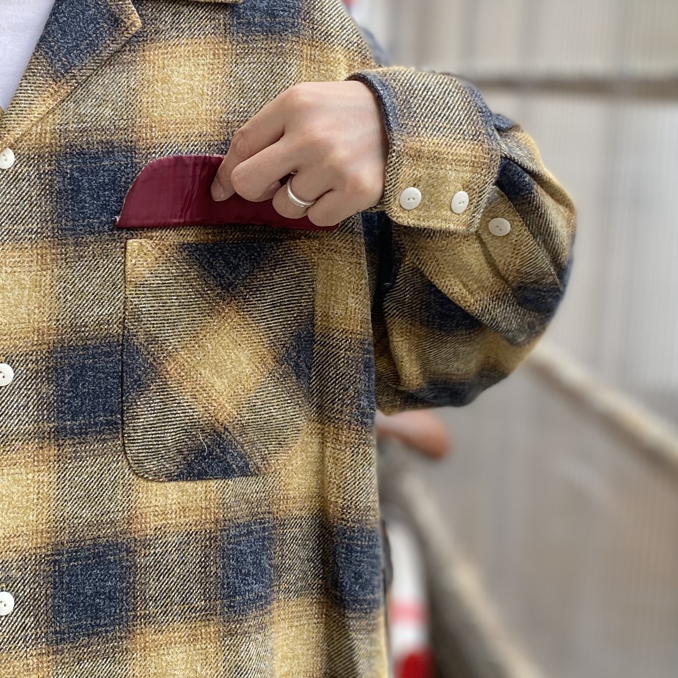 H.UNIT】Ombre check open collar L/S shirt Mustard | unstable