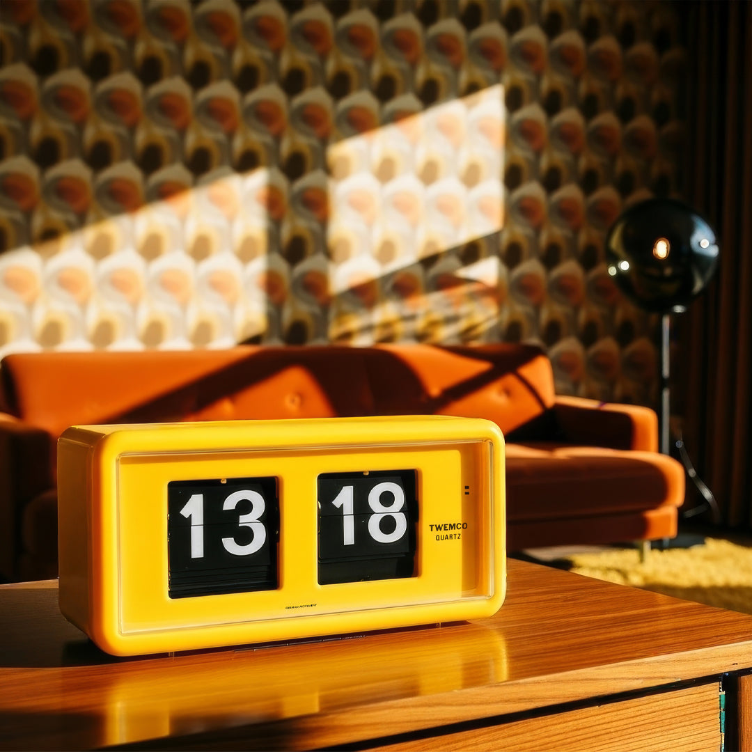 Twemco - QT-30 Mechanical Flip Desk Clock | Yellow | Retro 1960's