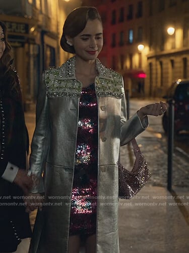 WornOnTV: Emily's silver embroidered leather coat on Emily in