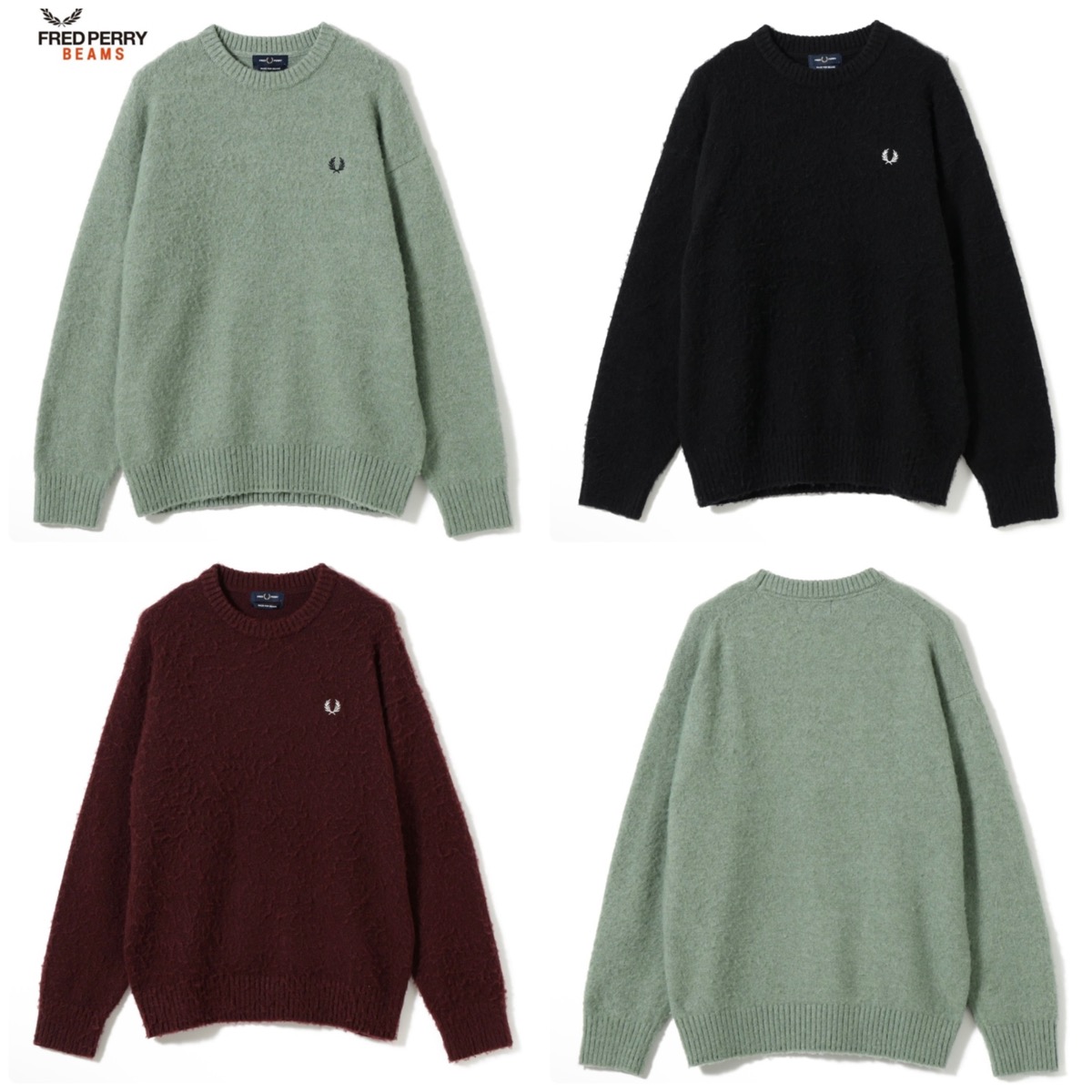FRED PERRY x BEAMS 25AW 別注 フラッフィークルーネックニットの国内