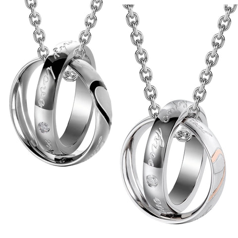 His & Hers Couples Engraved Double Ring Pendant Necklace – Urban