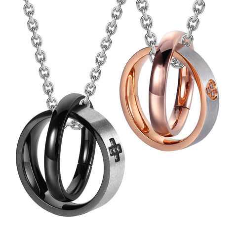 His & Hers Couples Engraved Double Ring Pendant Necklace – Urban