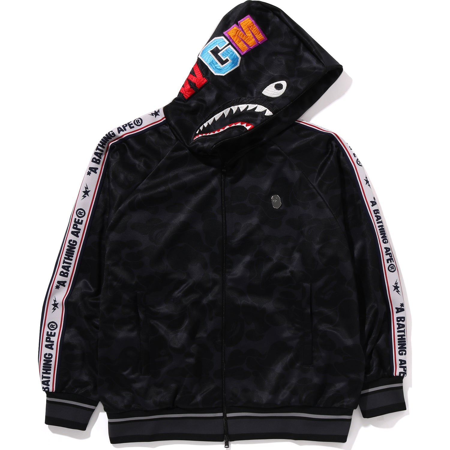 BAPE Mens Solid Camo Shark Hoodie – Relaxed Fit Full Zip Jacket