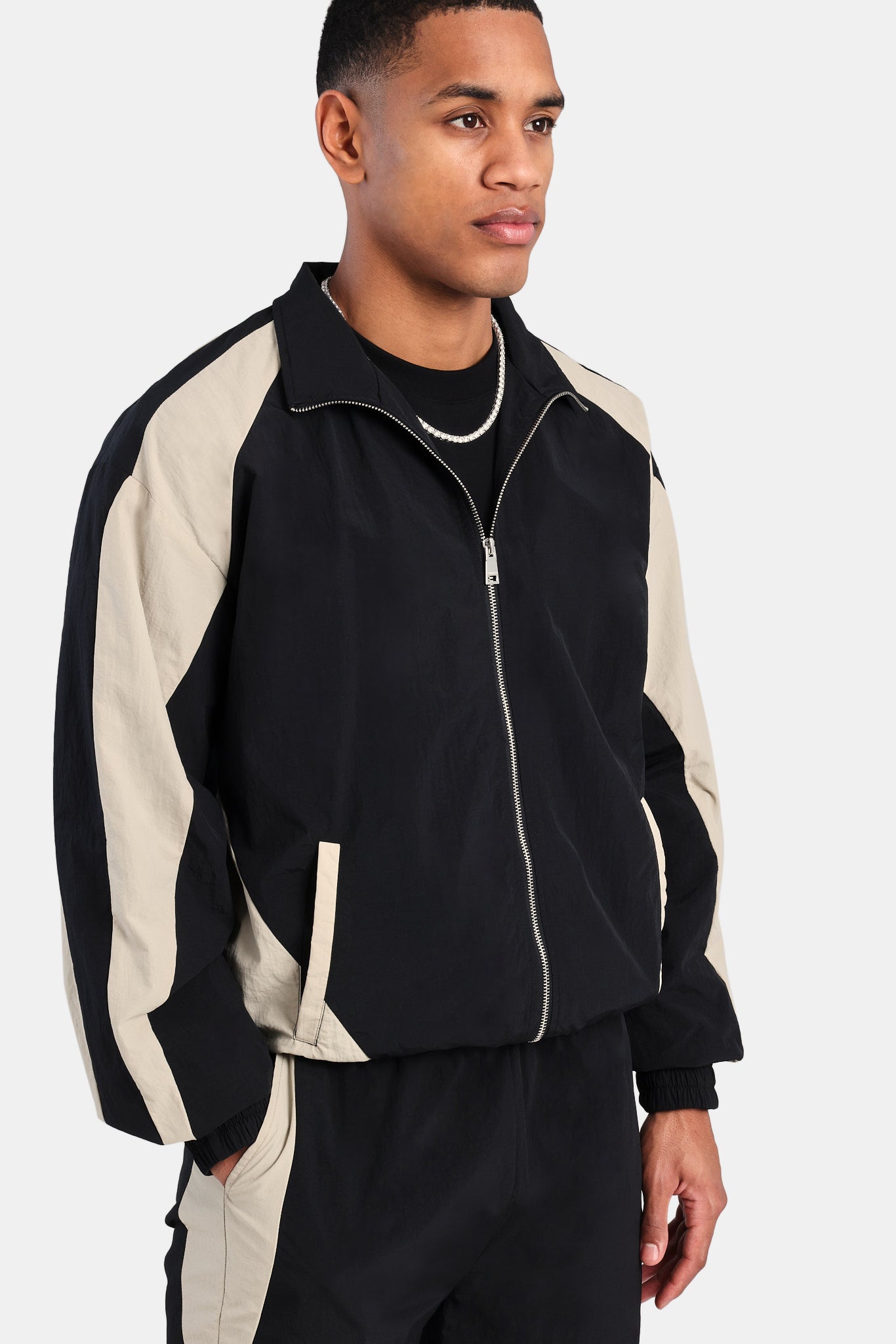 Nylon Panelled Track Jacket - Black | Mens Outerwear | Shop