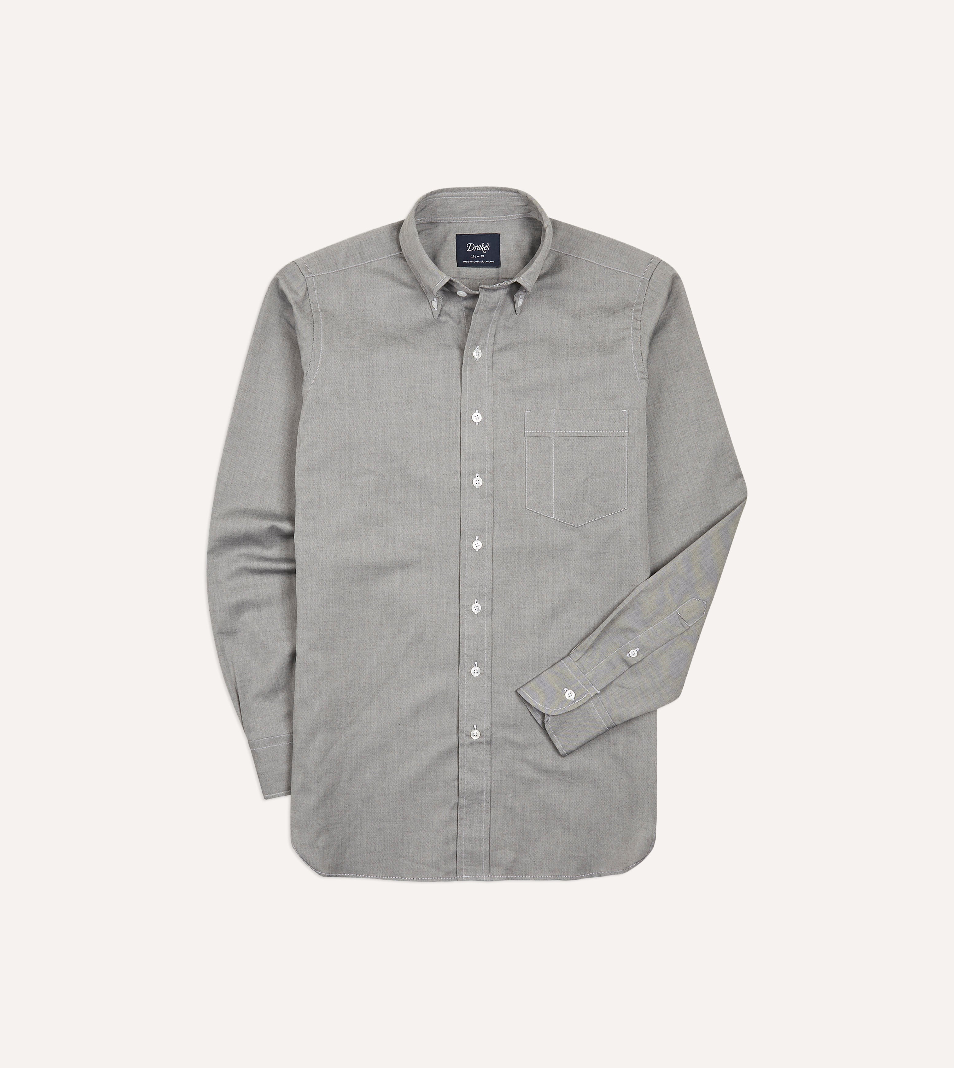 Grey Pinpoint Oxford Cotton Cloth Button-Down Shirt – Drakes US