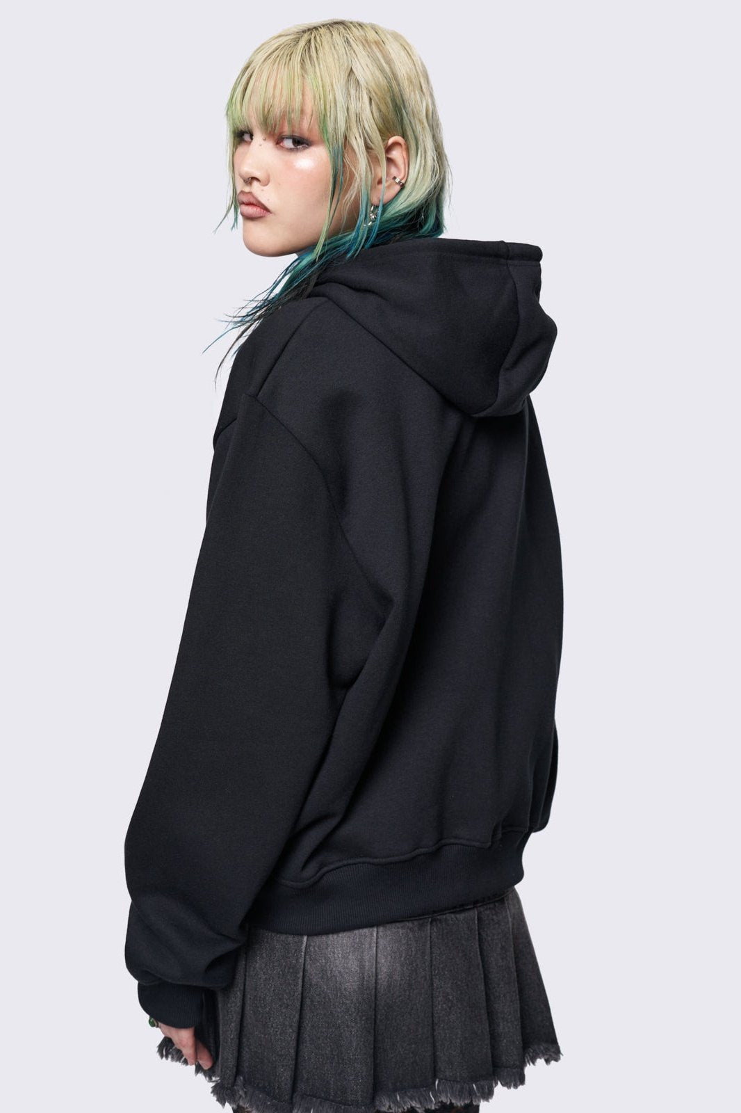 Kitty Graphic Oversized Zip Up Hoodie in Black | Minga London