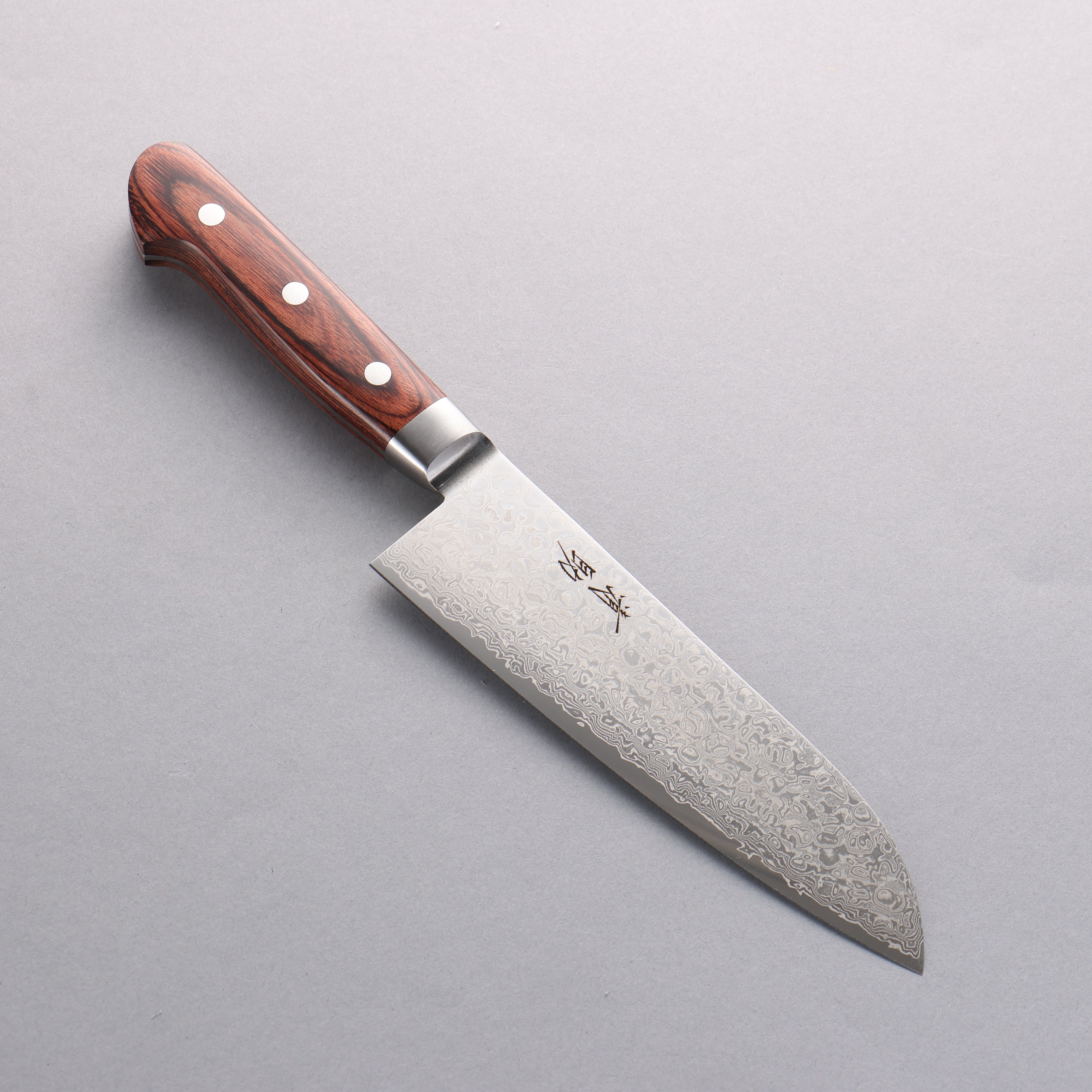 Seisuke Mokusei ZA-18 Migaki Damascus Santoku 170mm Brown Pakkawood Ha