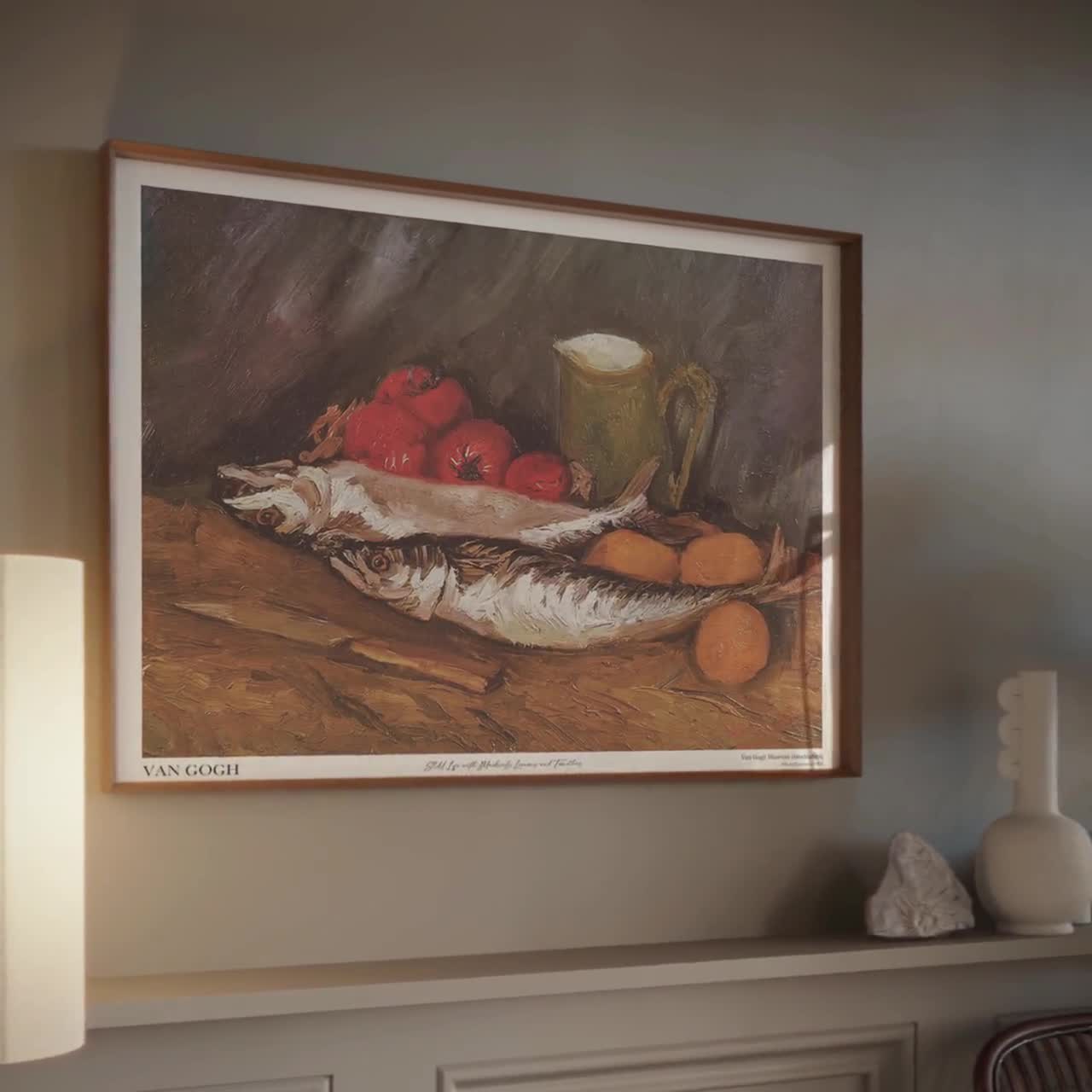 サバ、レモン、トマトの静物画 ゴッホ ウォールアート フードプリント