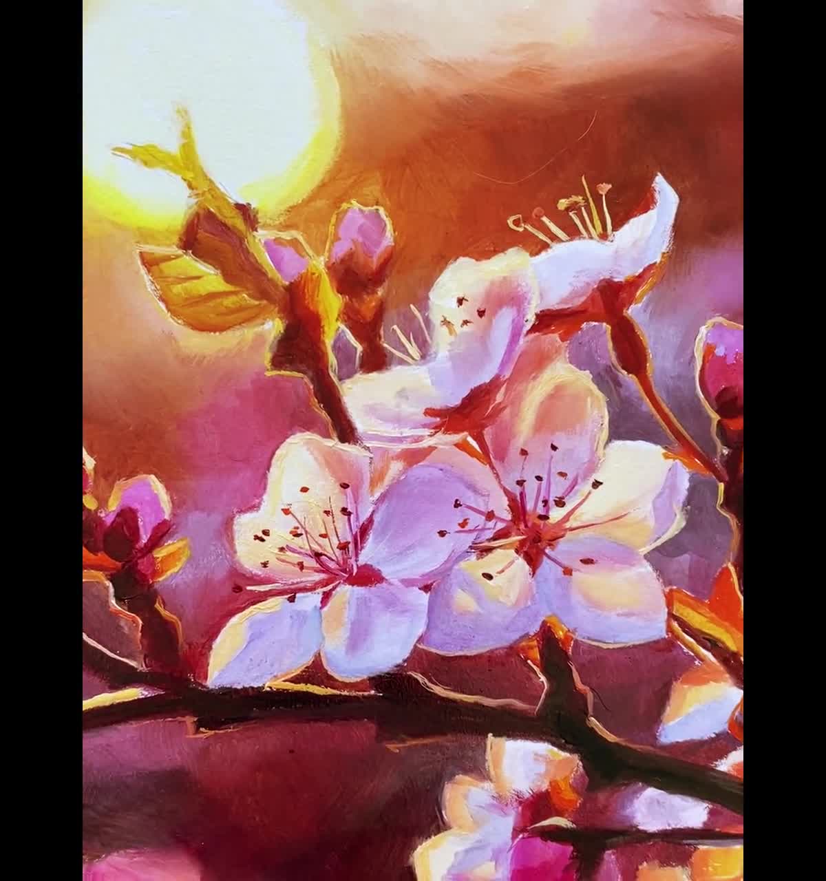 Large Cherry Blossom ORIGINAL Oil Artwork, Sakura Pink Flowers