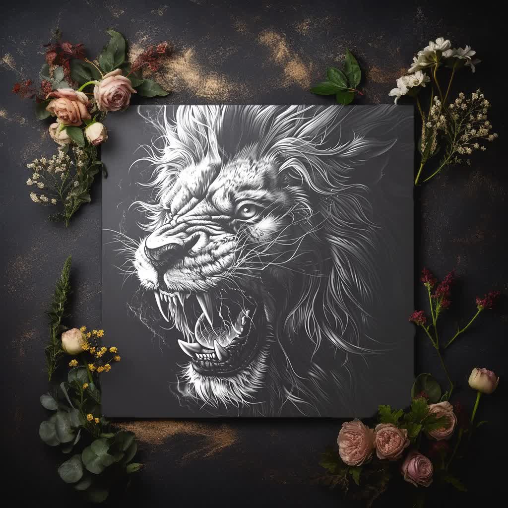 怒ったライオンの咆哮、うなり声、怖い顔、レーザー彫刻ファイル