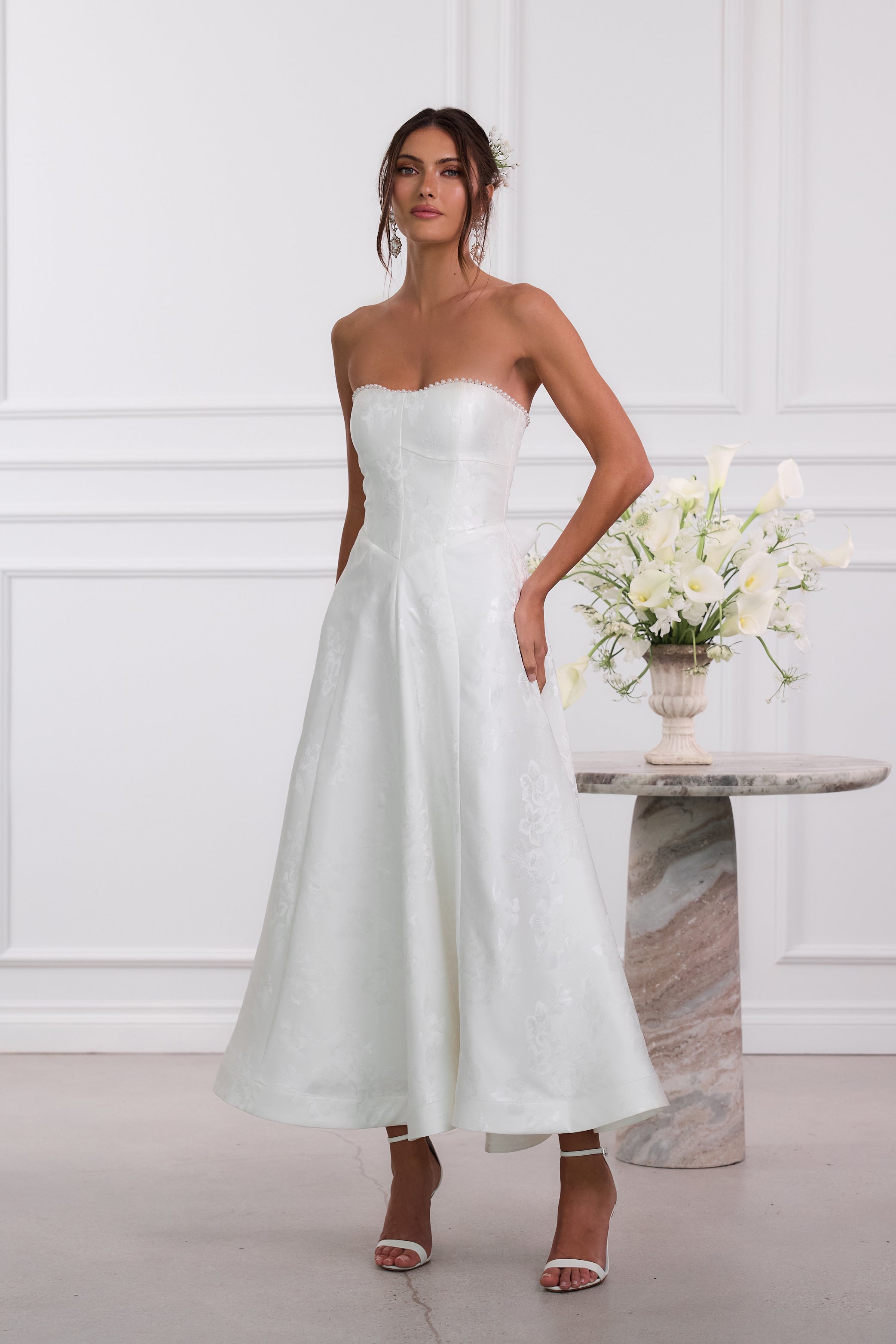 The Hazel Dress in White Baroque Floral – V. Chapman