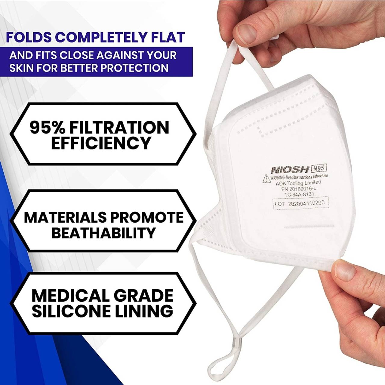 N95 Folding Mask - FDA Certified & NIOSH Approved - White - V GOOD