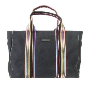 Paul+ プラス 美品 トートバッグ ストライプ 布 キャンバス 黒