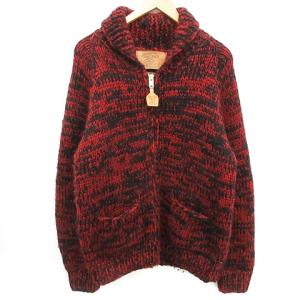 カウチンニット セーター ジャケット ジップアップ 総柄 厚手 ウール