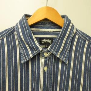 80s old stussy 初期タグ シャツ デニム ストライプ 長袖 ブランドタブ