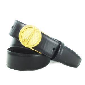 ベルト レザー バックル ロゴ刻印 40/100 黒 ブラック ゴールド色