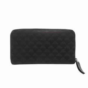 長財布 ウォレット レザー ロゴ 総柄 ラウンドファスナー 黒 ブラック