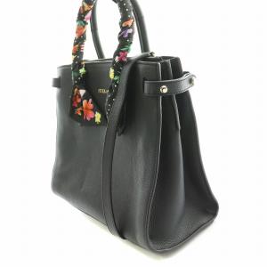 2WAY ハンドバッグ ショルダーバッグ レザー スカーフ ロゴ 黒