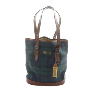 トートバッグ PVC レザー ブラックウォッチ ブラシ付き ロゴ プレート