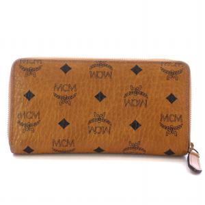 長財布 ヴィセトス柄 ラウンドファスナー ロゴプレート 総柄 レザー 茶