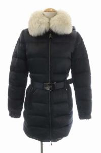 28A062 ベルト付きダウンコート ジップアップ ファー 38 黒（2022/01