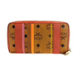 長財布 ヴィセトス柄 ラウンドファスナー ロゴプレート 総柄 レザー 茶