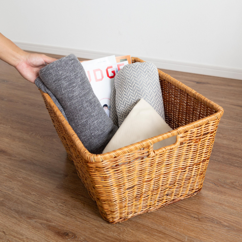 天然素材ラタンバスケット（L） 幅50×奥35×高さ28cm 3個セット BOX