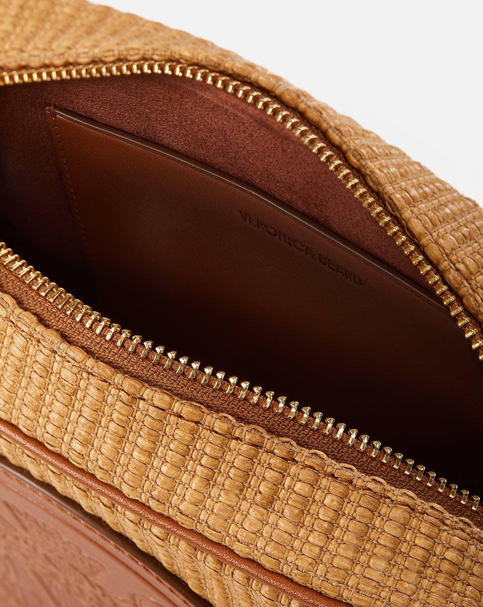 Crest Camera Bag in Camel Raffia | Veronica Beard