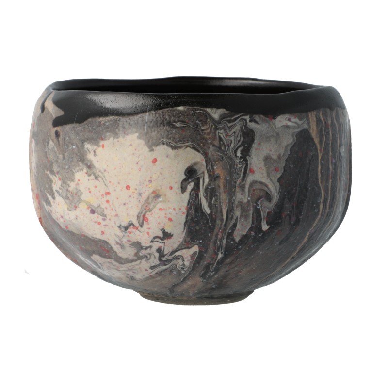 漆黒釉墨流し茶碗「静寂閑雅」 - わん碗ONE