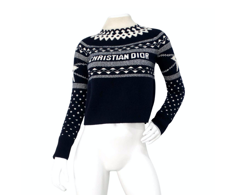 Christian Dior Navy & White Wool Cashmere Blend Knit Pullover