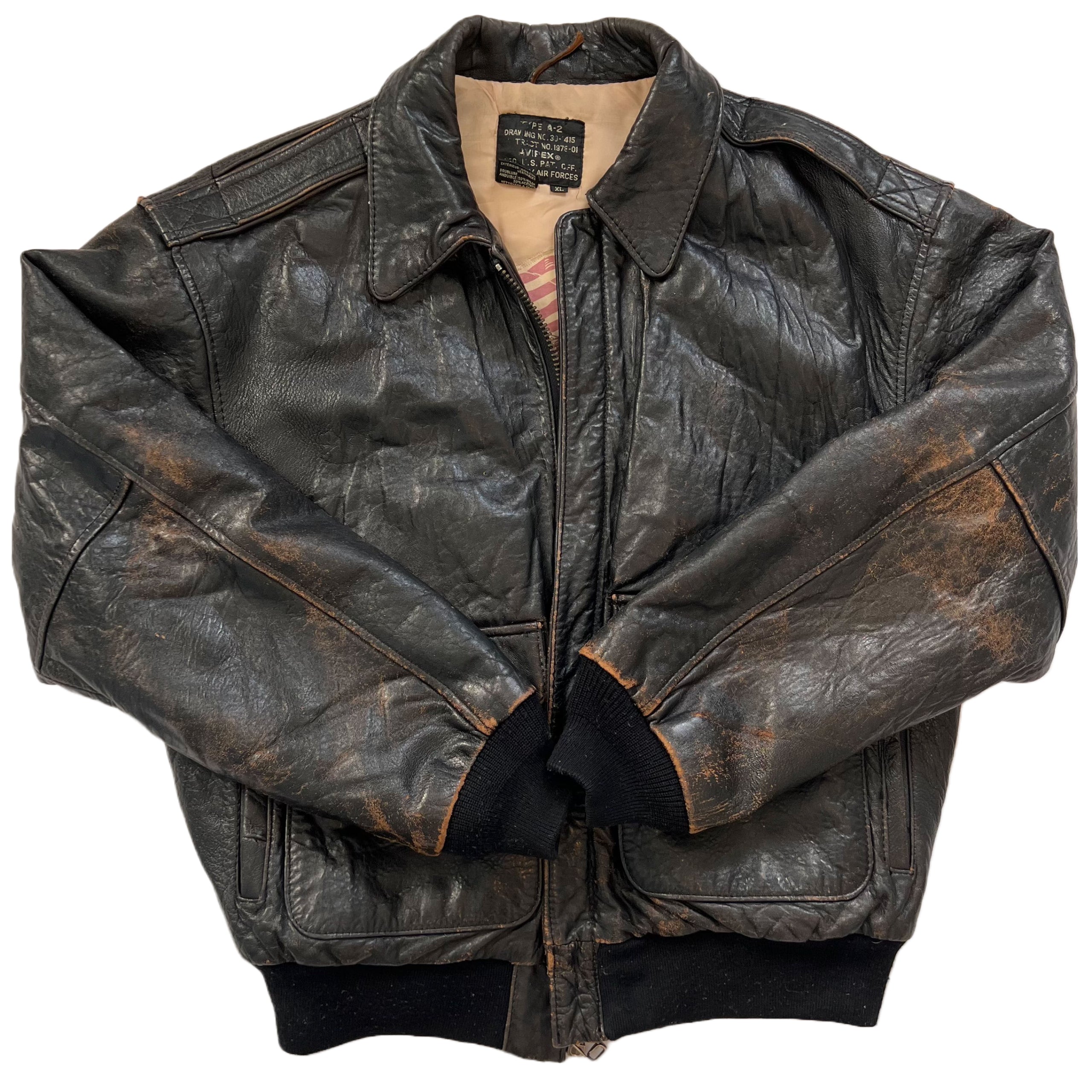 Vintage 89 Avirex A-2 Leather Flight Bomber Jacket Large Stars