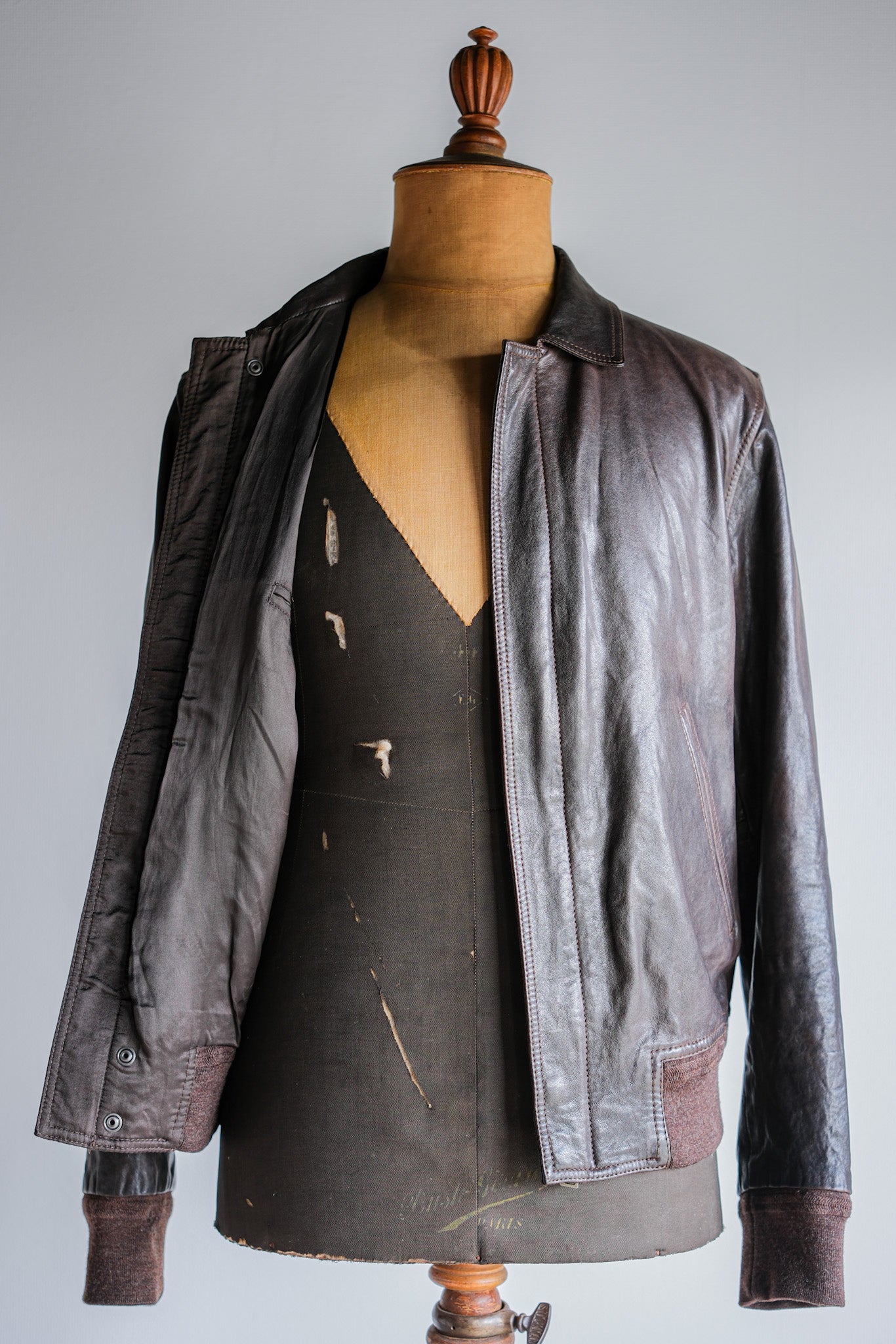 2010's] Old PRADA LINEA ROSSA Brown Leather Blouson Size.48 