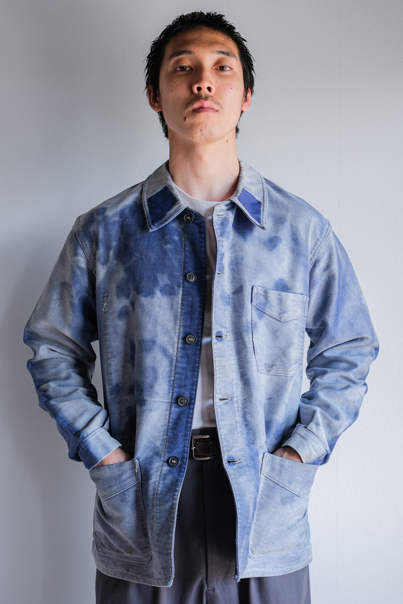 40's】French Vintage Blue Moleskin Work Jacket 
