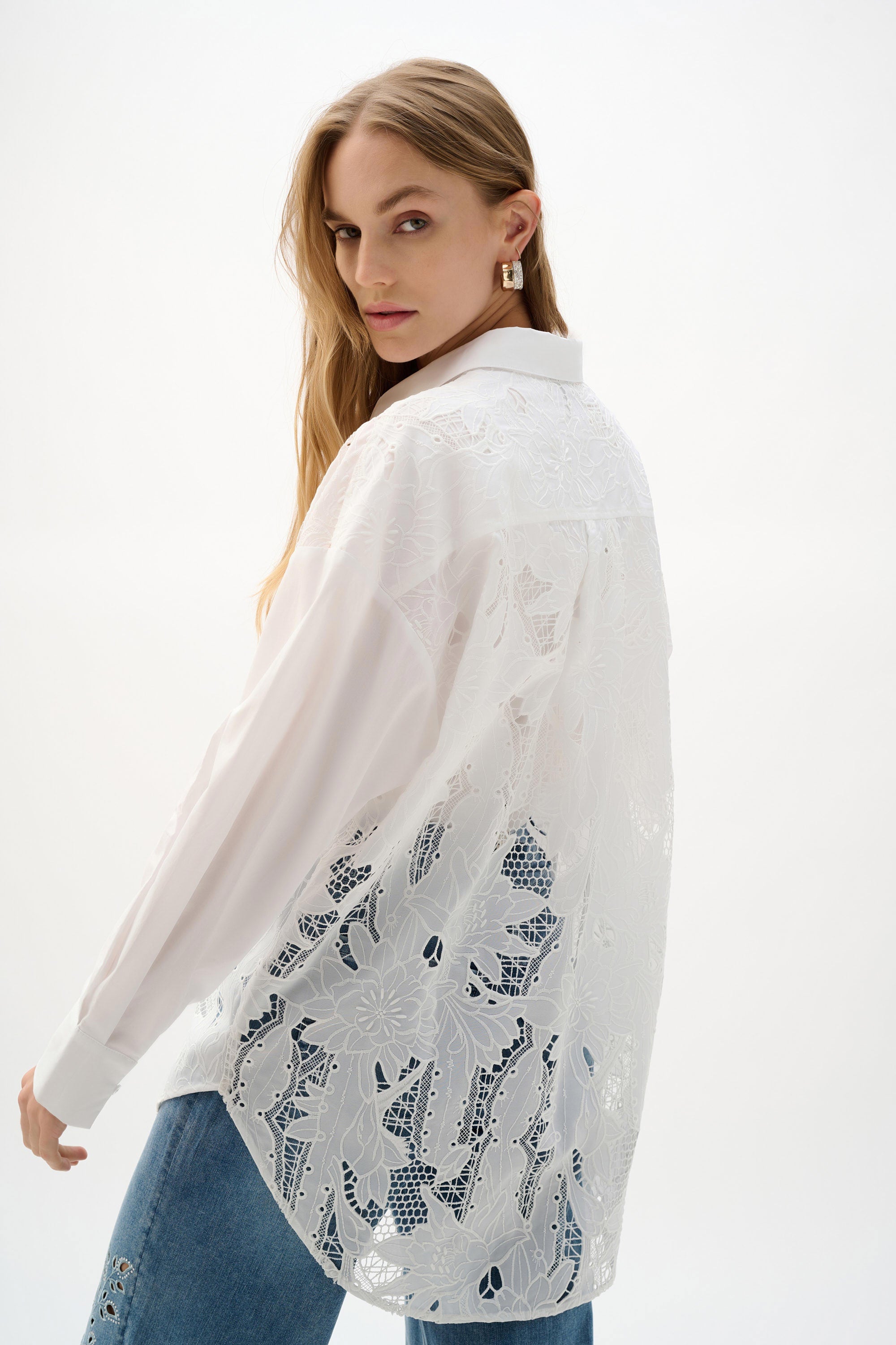 Joseph Ribkoff Cotton Lace Boxy Blouse with Embroidery 262952