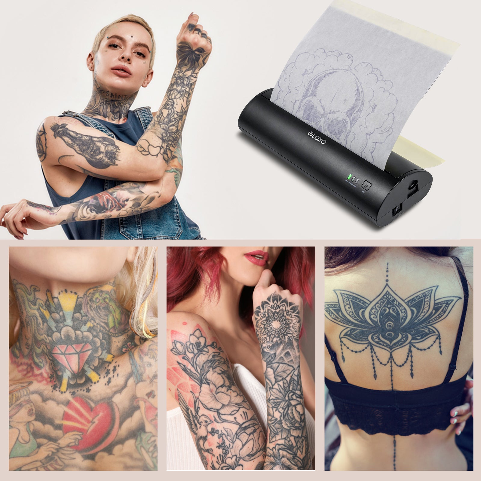 VLOXO Bluetooth Tattoo Stencil Printer Thermal Tattoo Printer Compatib