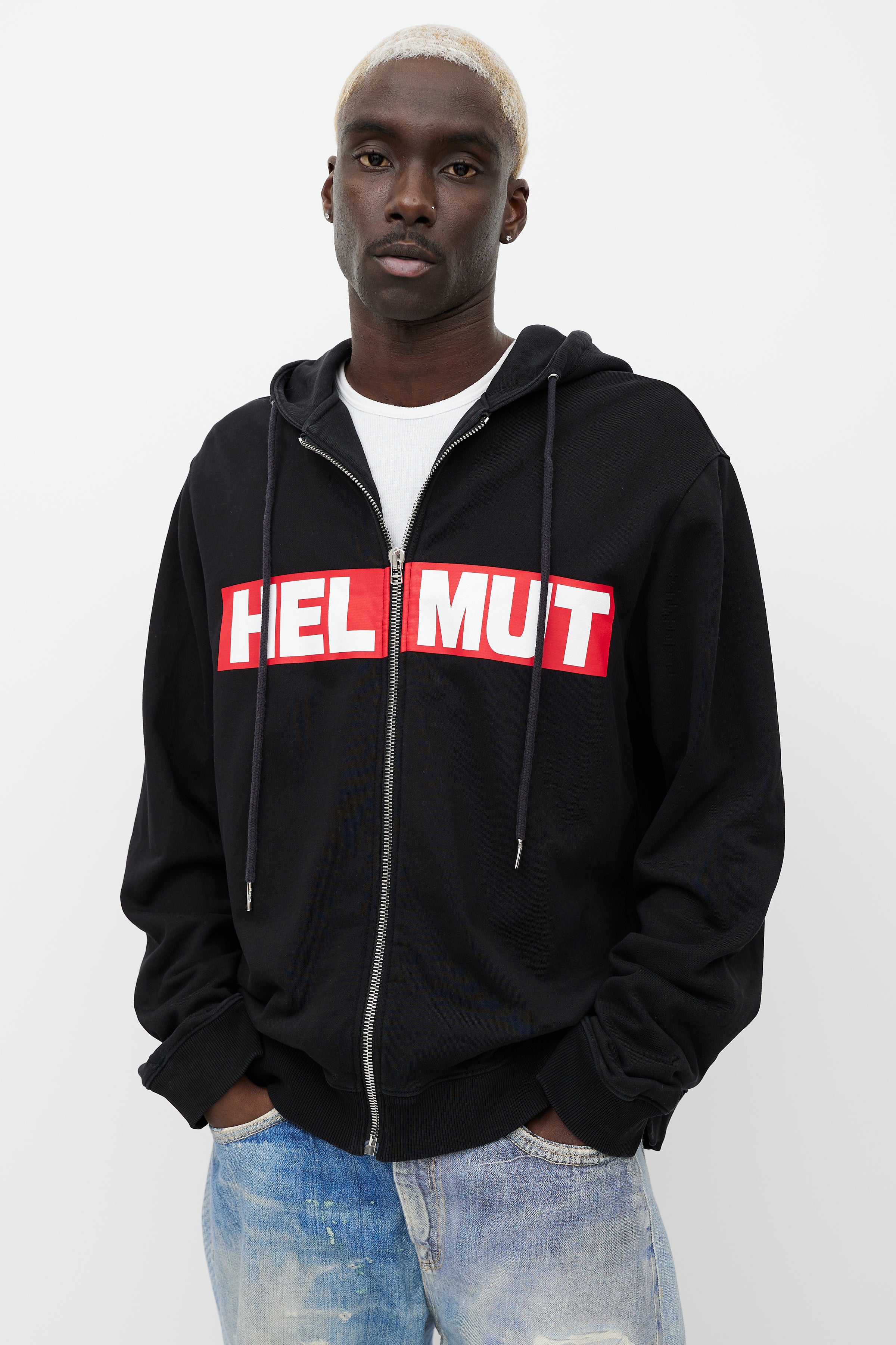 Helmut Lang // Black & Red Logo Zip Up Hoodie – VSP Consignment