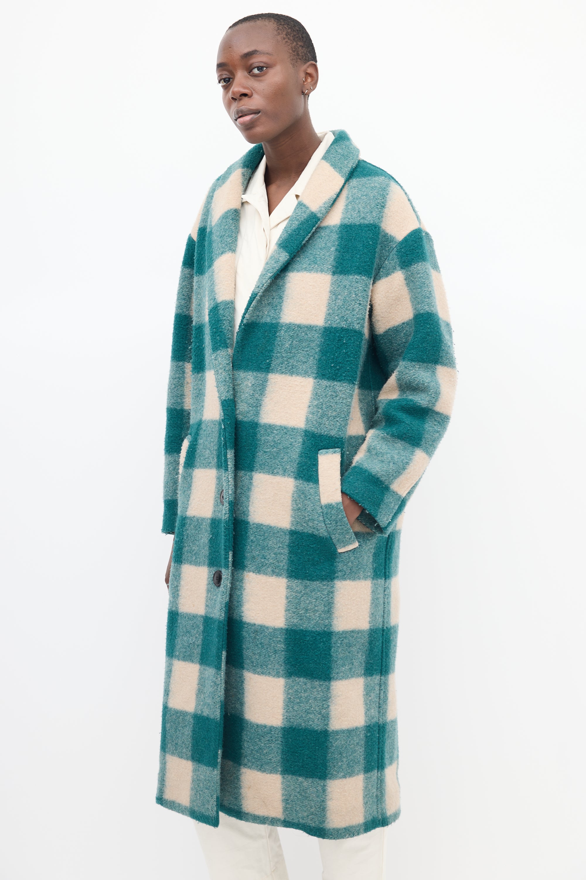 Isabel Marant Étoile // Green & Beige Wool Klelayo Check Coat