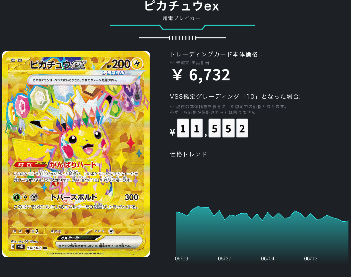 ポケカ）【ピカチュウex（超電ブレイカー/UR）】相場・価格・値段