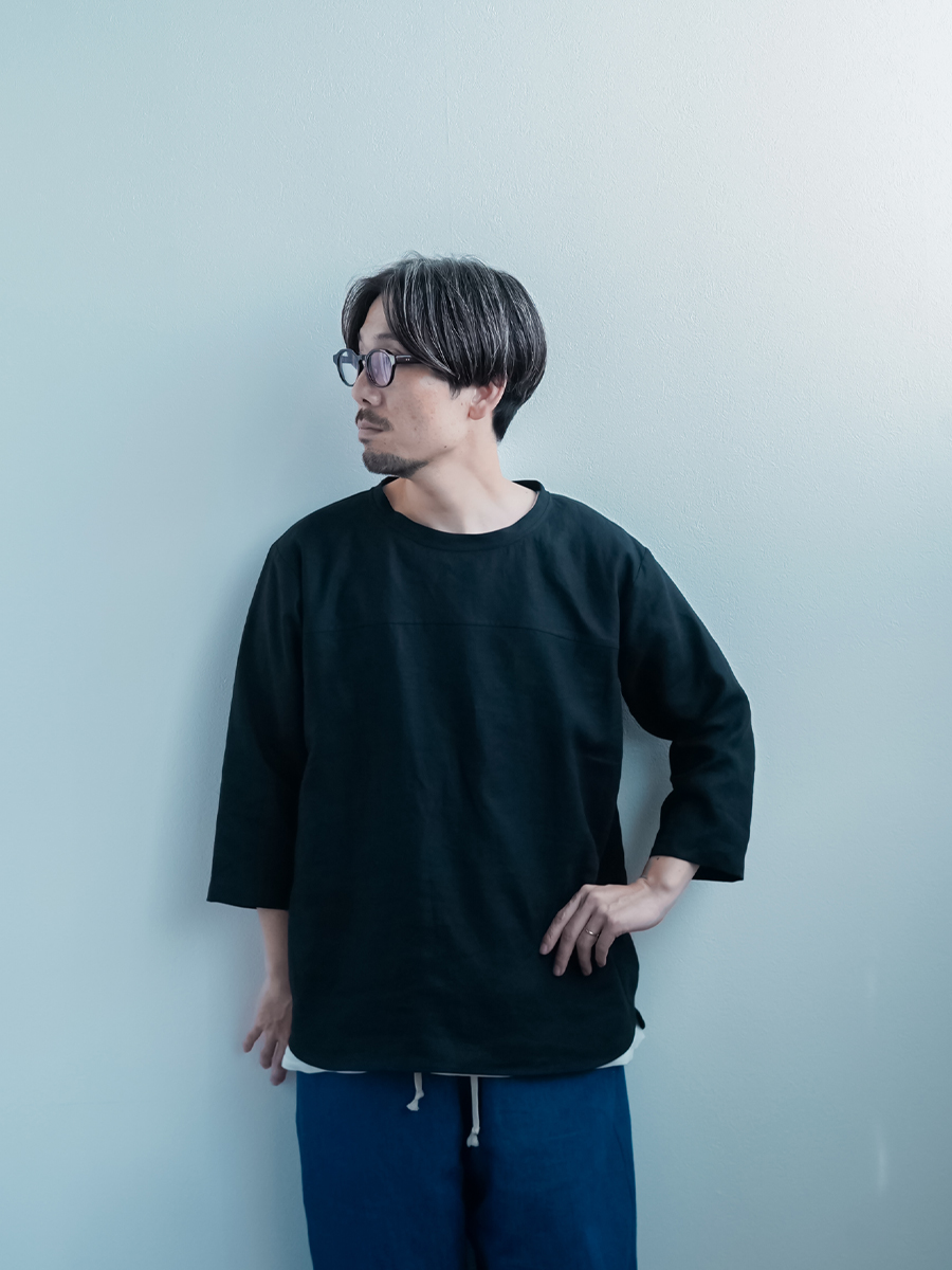 リネントップス】機嫌のいい私を叶える リネン 7分袖 トップス ／ 黒色