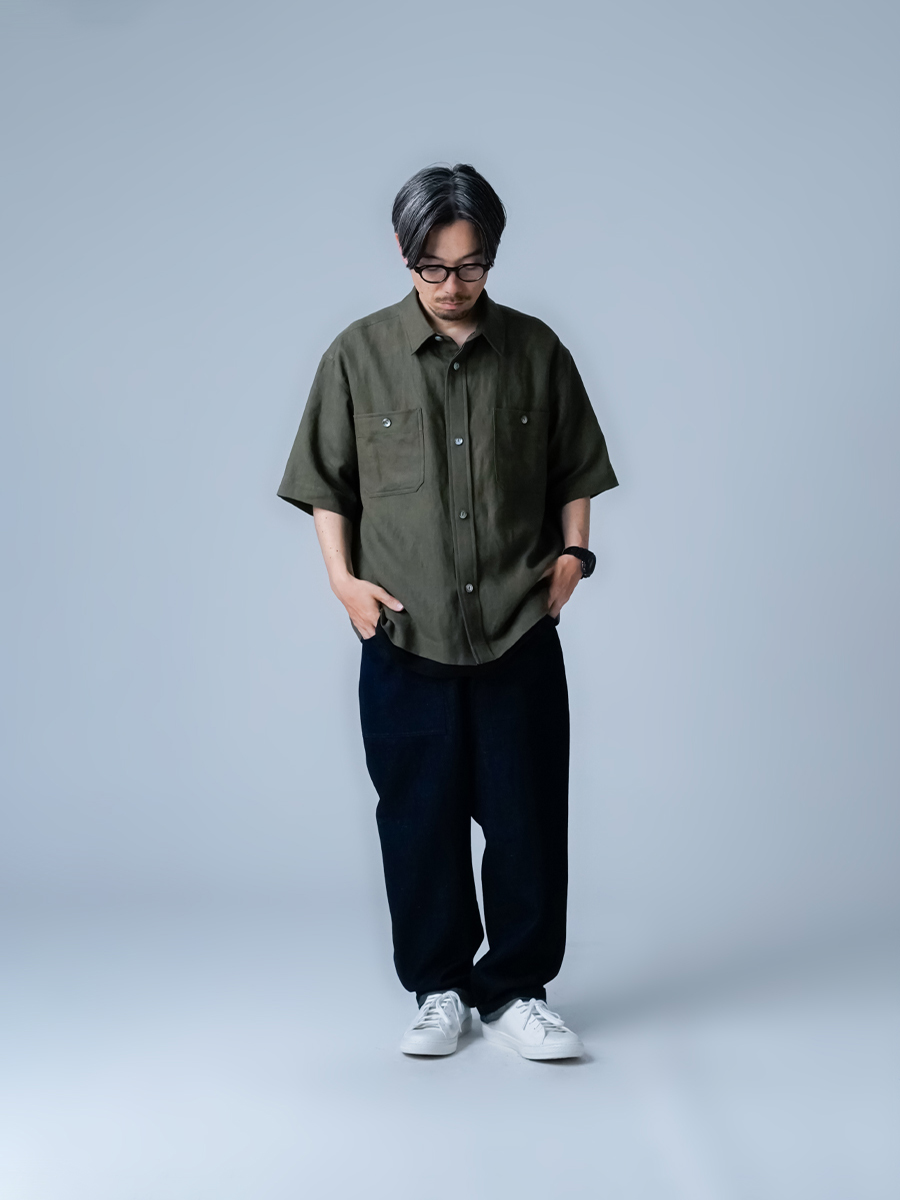 リネンシャツ】褒められ必至 大人のリネン半袖シャツ ／ 柳煤竹(やなぎ