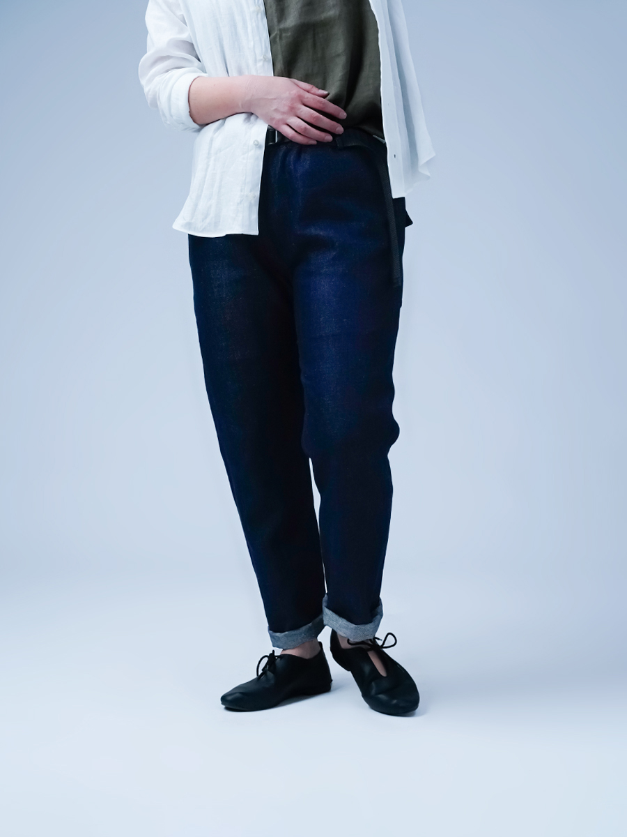 リネンデニムパンツ】絶妙のシルエット スリム イージーパンツ