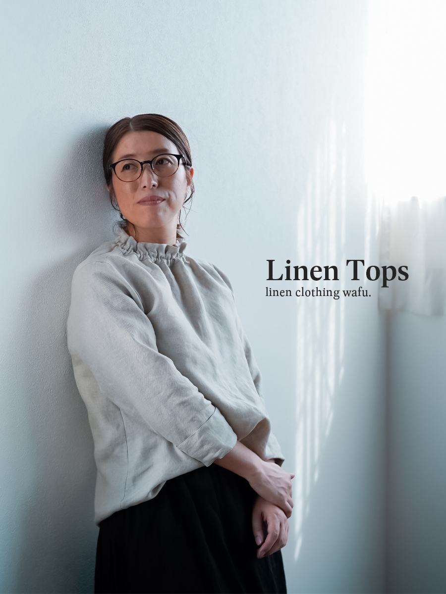 リネントップス】プレミアムリネン タートル トップス 薄地