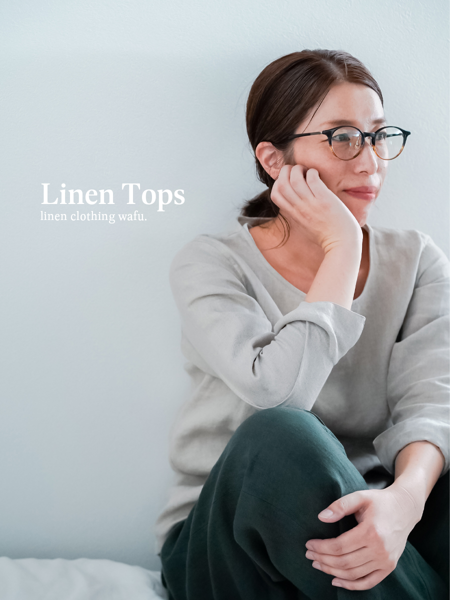 プレミアム】リネントップス 丸首 トップス 薄地 ／ フラックス p012g-flx1