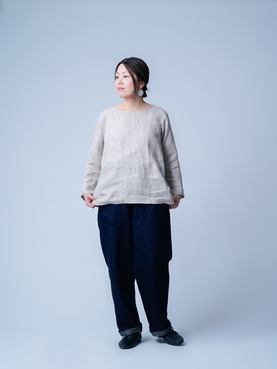 プレミアム】リネントップス 丸首 トップス 薄地 ／ フラックス p012g-flx1