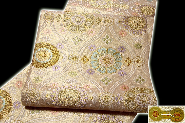 京都西陣老舗「橋本テル織物謹製」 佐賀錦 金糸織 振袖にも最適 正絹 袋帯