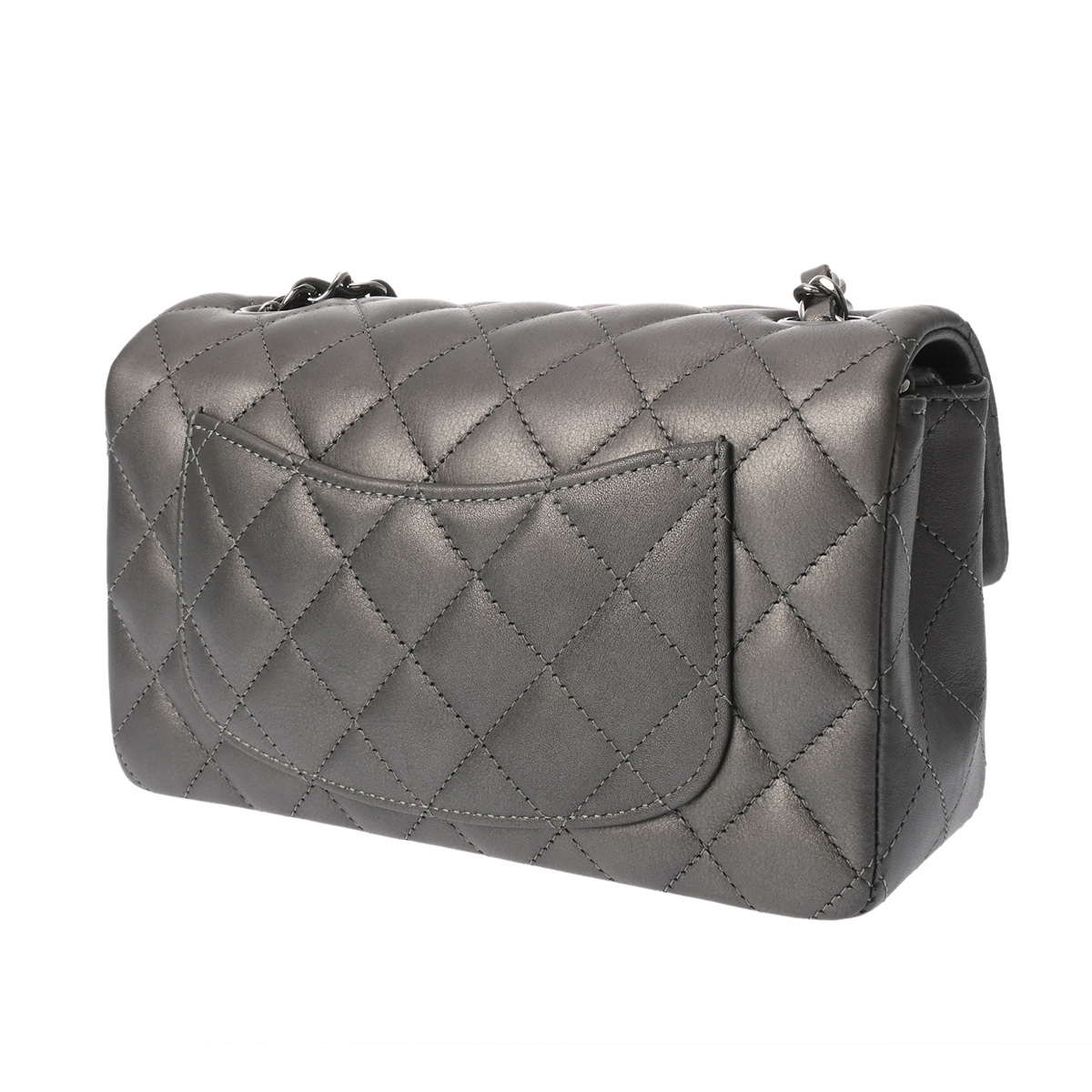 シャネル ミニ クラシック ハンドバッグ 20cm メタリックグレー系