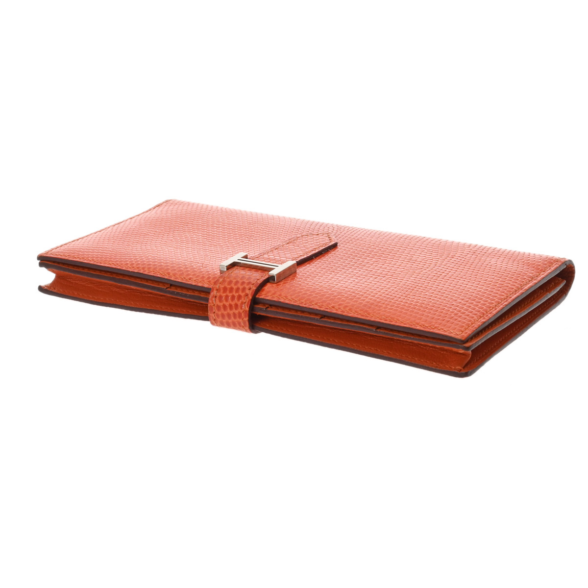 エルメス ベアン スフレ オレンジ リザード ユニセックス 財布 【中古